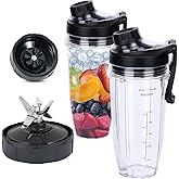 Replacement 7 Fins Male Blade&24oz Blender Cups with New Lids Compatible For Nutri Ninja Auto iQ Blender .4 Inch Male 7 Fins 
