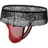 ChaoGii Men's Lace Sissy Thong Panties Sheer Mesh lingerie Briefs T-back G-string Underwear