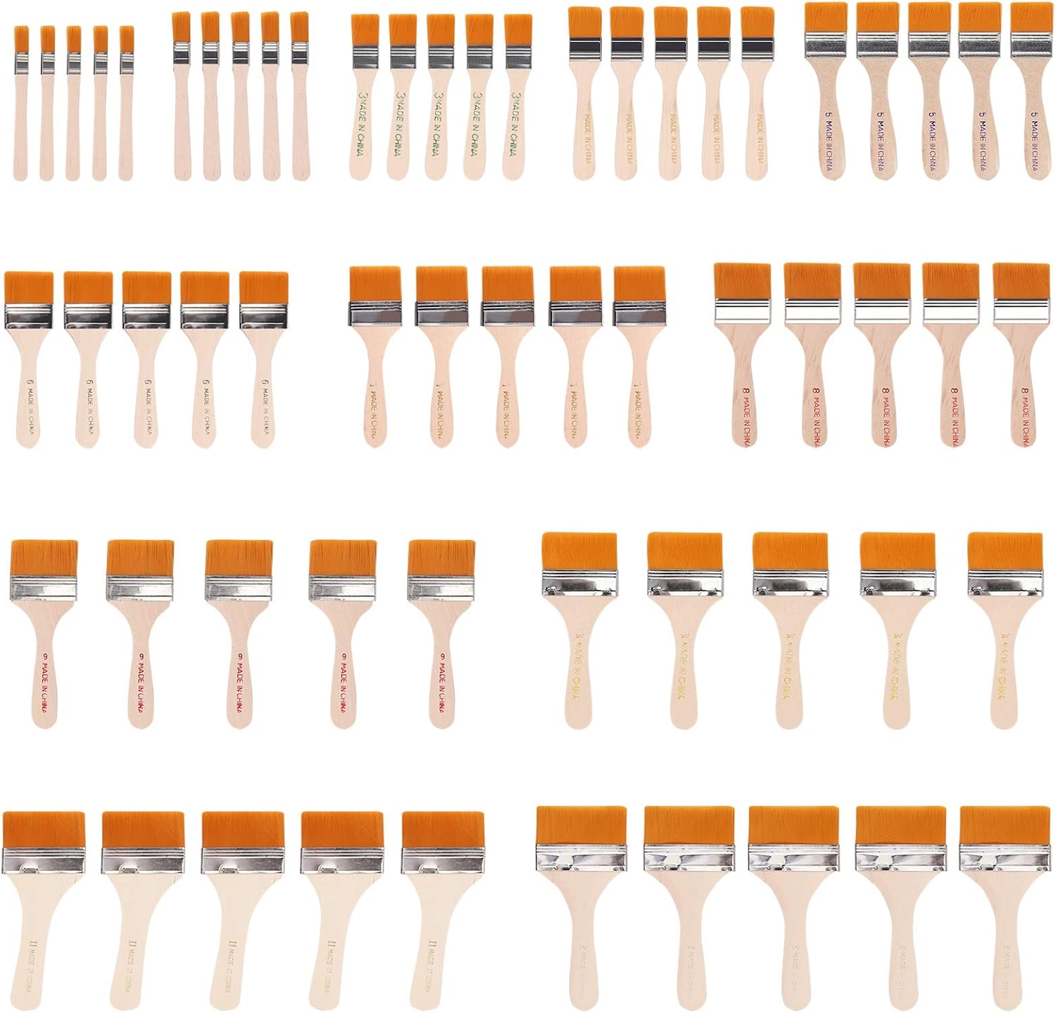 Brushes Justech 60PCs Flat Brushes 12 Sizes 12mm 15mm 21mm 27mm 35mm