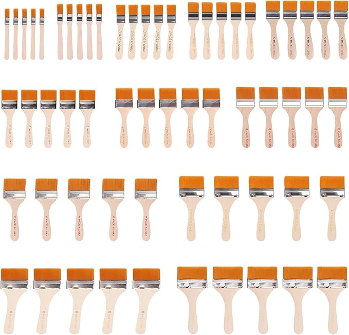 Brushes Justech 60PCs Flat Brushes 12 Sizes 12mm 15mm 21mm 27mm 35mm