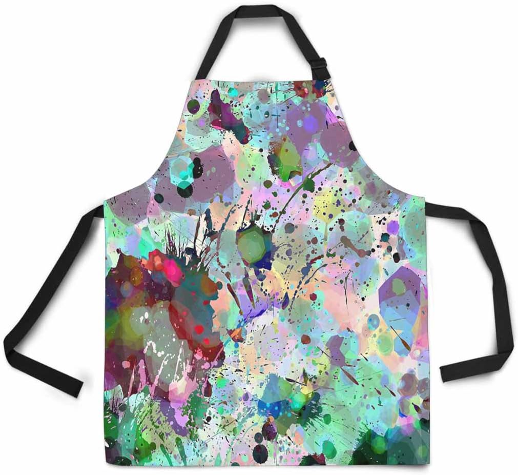 INTERESTPRINT Adjustable Bib Apron for Women Men Girls Chef with Pockets, Colorful Splatter Blot Spread Droplet Novelty Kitchen Apron for Cooking Baking Gardening Pet Grooming Cleaning