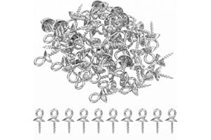 PATIKIL Eye Pin Bail Peg Pendants, 50Pcs 10x5mm 304 Stainless Steel Mini Screw Eye Pin with Cap for Half Drilled Beads Pearls Jewelry Earring Making, Silver Tone