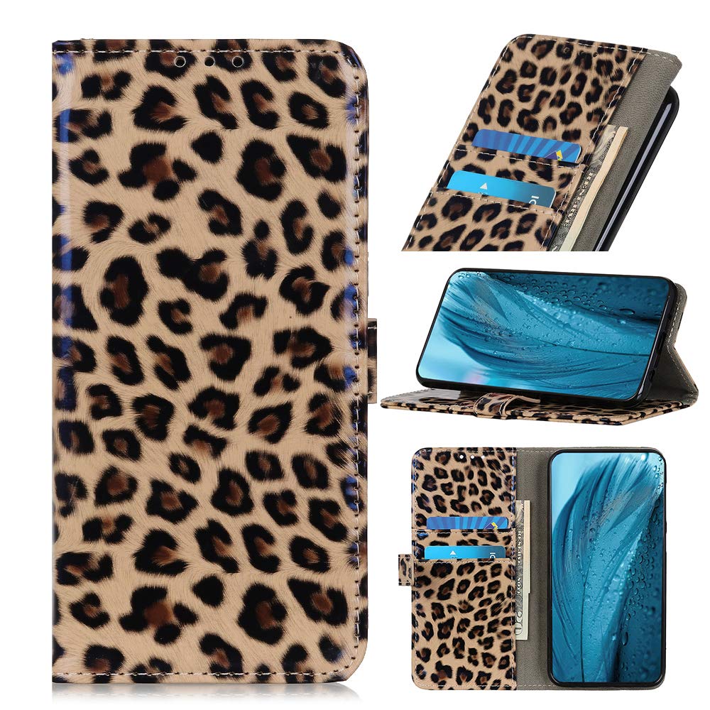 MingMing Leopard Print Flip Case Wallet for iPhone 12/12 Pro, Faux Leather, Shock-Absorbent, Magnetic, Card Slot