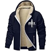 Men Jesus Hoodie Zip Up Sherpa Lined Plus Size Graphic Christian Faith Outdoor Athletic Thermal Jacket with Pockets