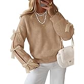 ZESICA Women's Oversized Bow Sweaters Fall 2026 Cute Crewneck Long Sleeve Knit Pullover Sweater Jumper Tops