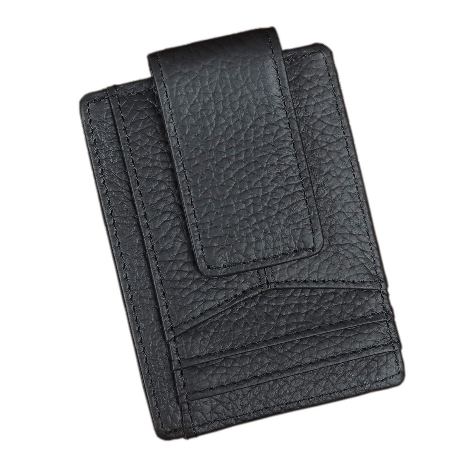 Le'aokuu RFID Leather Minimalist Slim Wallet Front Pocket Card Case Money Clip 1092 (1092 A3 Black)