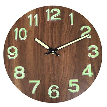 MixArt Wanduhr aus Holz, Leuchtend, geräuschlos, Nicht tickend, mit Nachtlicht-Funktion, große große große große 3D-Zahlen, b