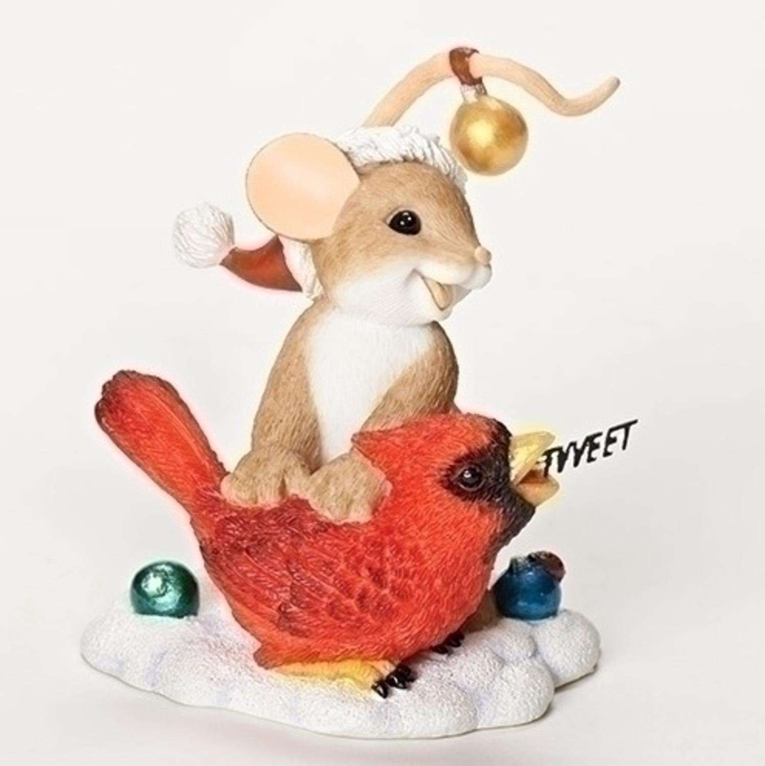 3 inch Charming Tails Sending You a Merry Christmas Tweet Mouse and Cardinal Bird Collectible Figurine