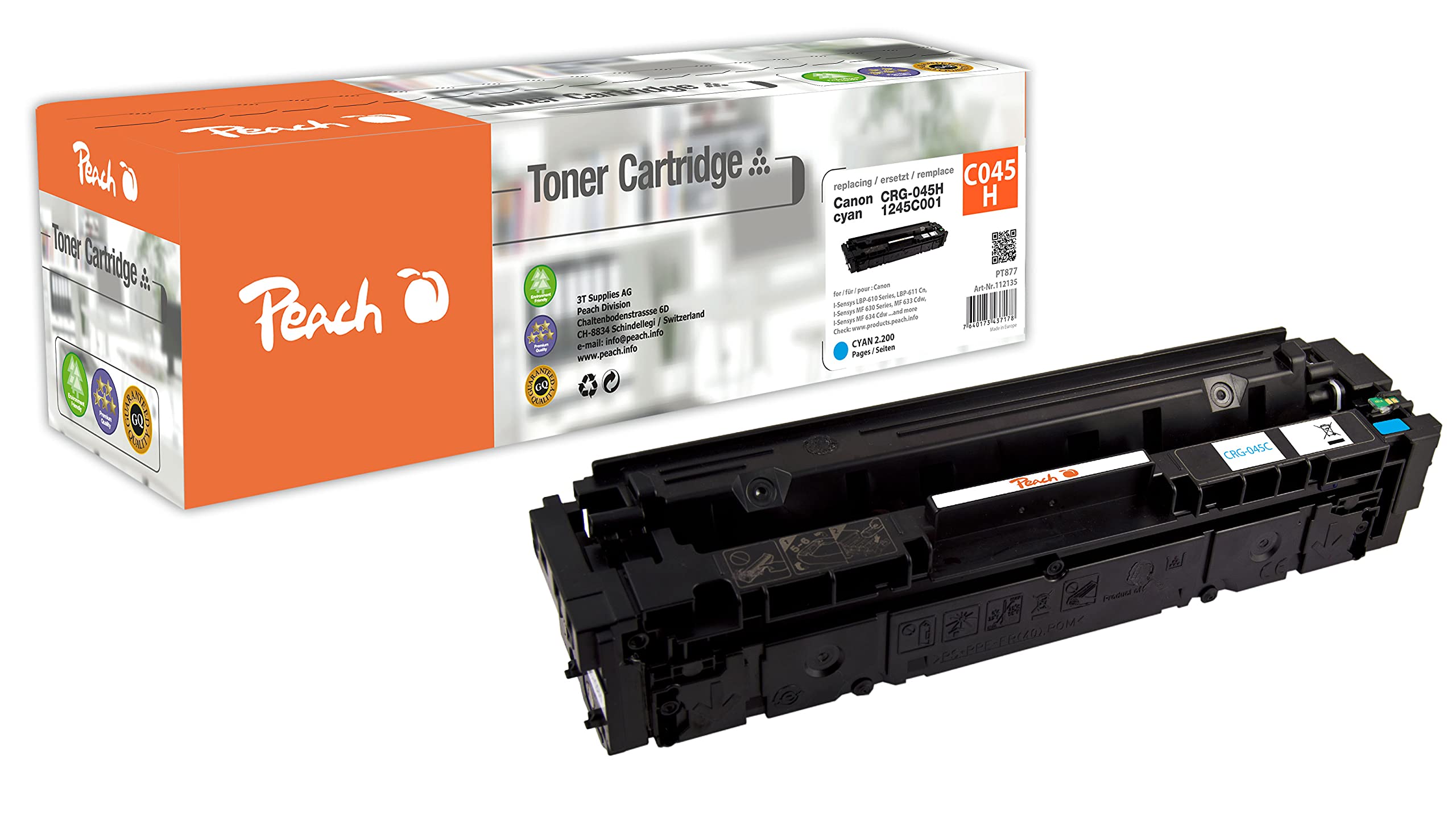 Peach Toner Module Cyan XL Compatible with Canon CRG 045H C