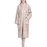 PAVILIA Womens Housecoat Zip Robe, Fleece Zip Up Front Robe Bathrobe, Plush Warm Zipper House Coat Lounger with Pockets, Long