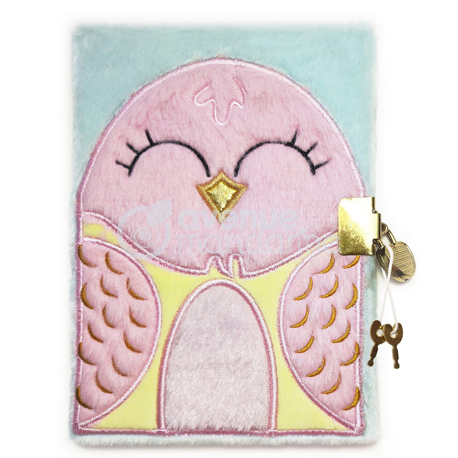 Avenue Mandarine - Ref CO210C - Fur Secret Diary with Padlock Closure - Bird Design - 240 Ruled Pages, 125 x 170mm, Supplied with 2 Keys, Suitable for Ages 6+