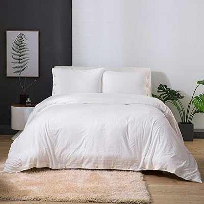 Bedsure 100% Washed Cotton Duvet Cover Set, Twin Size, White