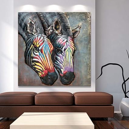 Moderne kunst schilderij kunst aan de muur foto abstracte kleurrijke zebra  print familie schilderij frameloze schilderij op doek 40x40cm: Amazon.nl
