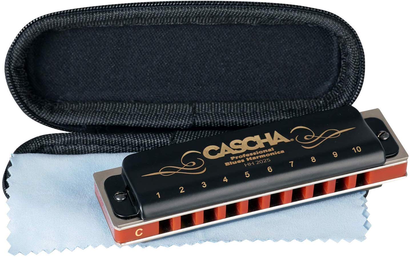 Cascha Harmonica C-Major beginners and advanced - High-quality 10-hole diatonic harmonica excellent sound - perfect storage and maintenance with blues harmonica softcase and cleaning cloth