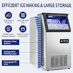 Commercial Ice Maker Machine 120Lbs/24H with 35Lbs