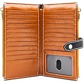 ANDOILT Wallet Women Men RFID Blocking Genuine Leather Bifold Multi Card Organizer Wristlet Purse with Zipper Pocket Cell Phone Handbag Brown