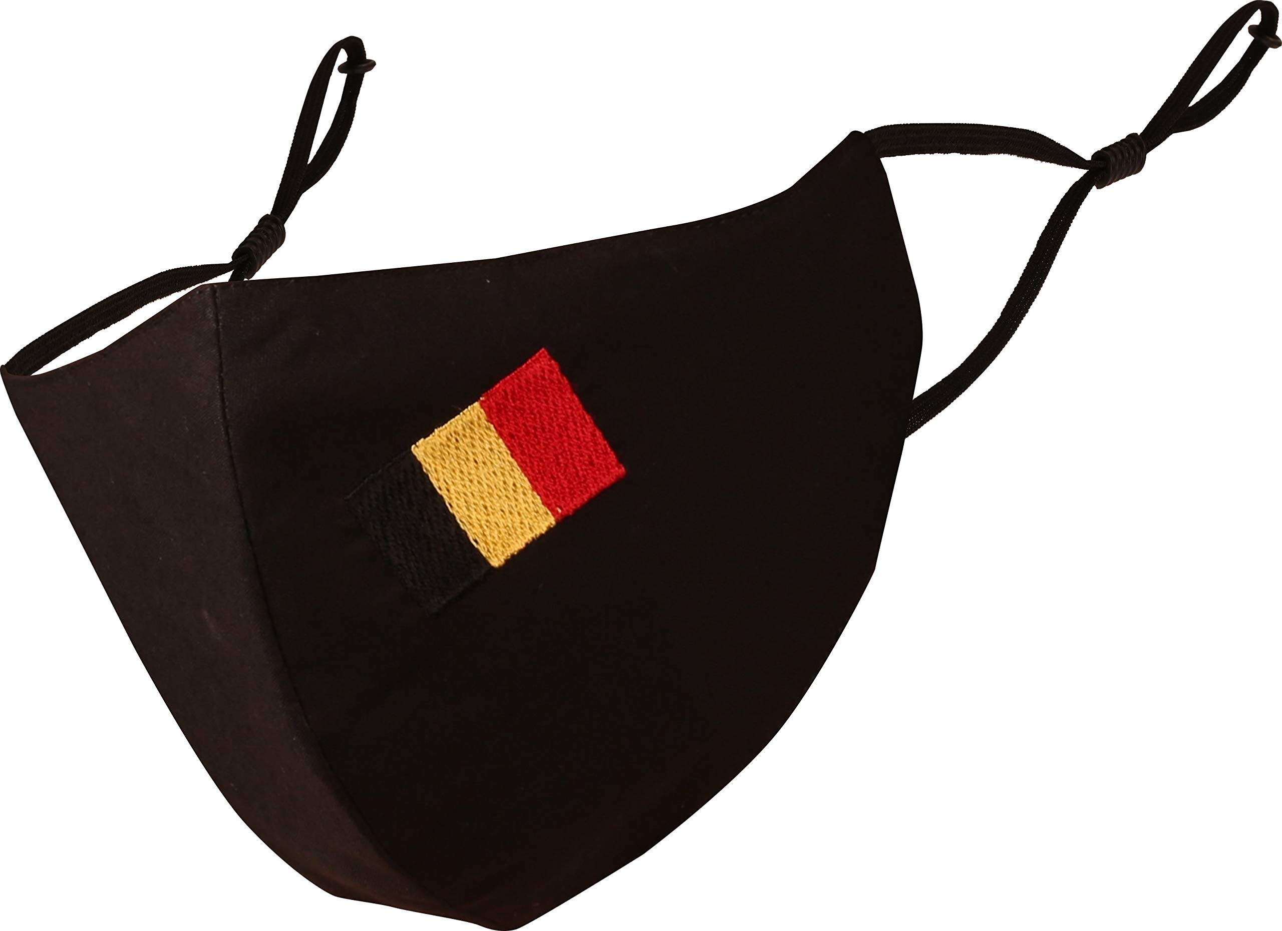Touchstone Kids Belgium Flag embroidered 3 layer cotton face masks reusable machine washable adjustable for children. (Pack of 1). Black — image 1