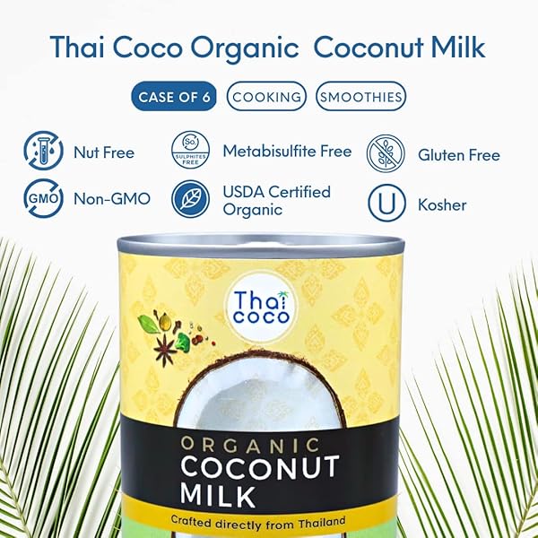 THAI COCO – ORGANIC COCONUT MILK FULL FAT UNSWEETENED – 14 FL. OZ. 6 PK