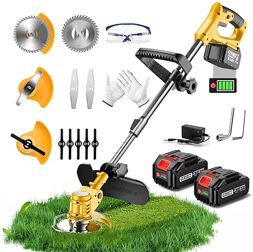 Grass Trimmers Cordless 24v Garden Strimmer Heavy duty Electric Edger Metal Blade, 90° Head Rotation Battery Fast Charger Telescopic Brush Cutter Clearing Weeds