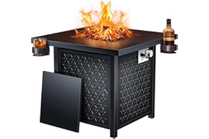 Ciays Propane Fire Pits 32 Inch Outdoor Gas Fire Pit, 50,000 BTU Steel Fire Table with Lid and Lava Rock, Add Warmth and Ambience to Gatherings and Parties On Patio Deck Garden Backyard, Black