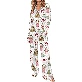 SHESHOW Christmas Pajamas for Women Pjs Christmas Print Long Sleeve Sleepwear Silk Womens Pajamas Set XS-XXL