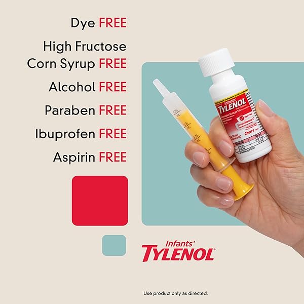 INFANTS’ TYLENOL ORAL SUSPENSION LIQUID MEDICINE WITH ACETAMINOPHEN, BABY FEVER REDUCER & PAIN RELIEVER FOR MINOR ACHES & PAINS, SORE THROAT, HEADACHE & TEETHING PAIN, DYE-FREE CHERRY, 1 FL. OZ
