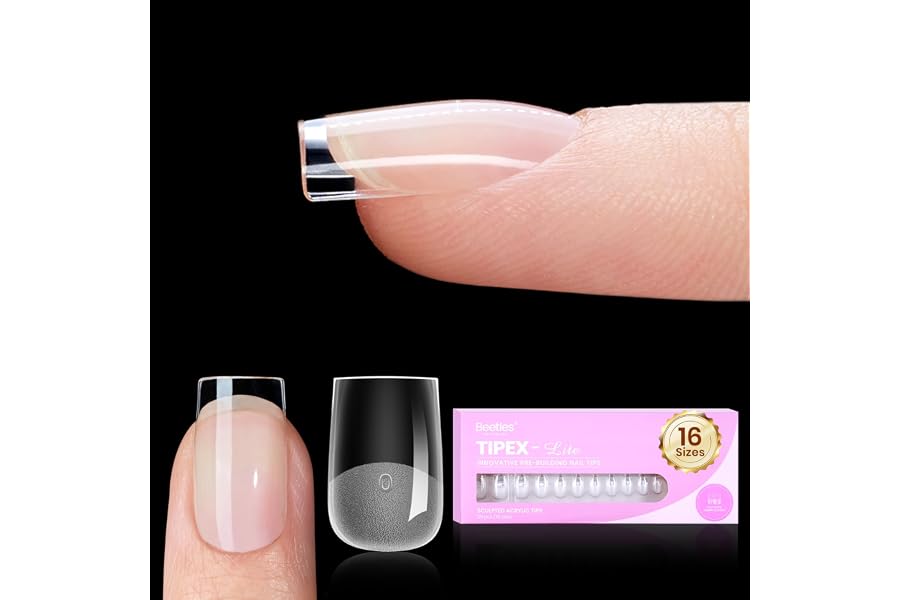 Beetles Tipex Lite Instant Apex Nail Tips, XS Square, No Builder Gel Needed, 16 Sizes 00-14 for DIY Salon-look Extensions