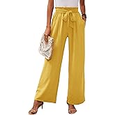 Heymoments Women's Wide Leg Lounge Pants with Pockets Lightweight High Waisted Adjustable Tie Knot Loose Trousers