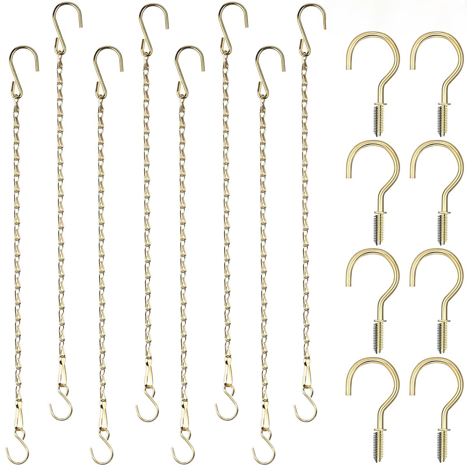 Photo 1 of Hotop 8 Pieces Chain for Hanging Plants Metal Plant Chains for Hanging Baskets with 8 Pieces Ceiling Hooks for Bird Feeders, Planters, Lanterns, Billboards, Chalkboards and More (12 Inch,Gold)