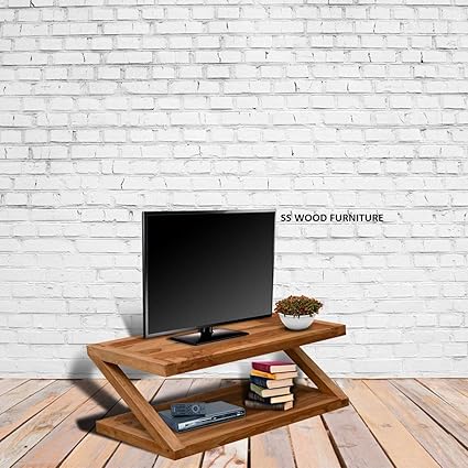 SS WOOD Furniture Sheesham Wood | Unique Modern Z Design | TV Display Unit in Teak Wood Finish