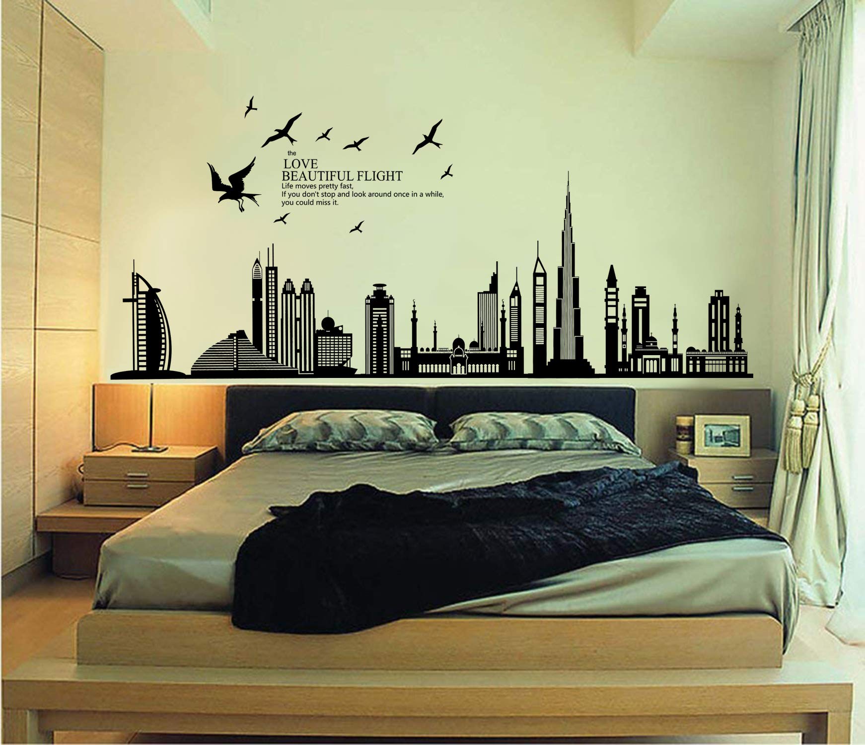 ufengke® Black City Silhouette Cityscape Skyscraper Wall Decals, Living Room Bedroom Removable Wall Stickers Murals