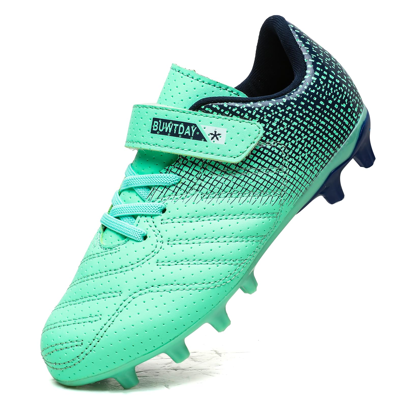 Photo 1 of BUWTDAY Kids Soccer Cleats Boys Girls Athletic Outdoor Firm Ground Youth Football Shoes(Little Kid/Big Kid) Green