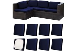 MRGSDL 8Pcs Patio Cushion Covers,Outdoor Cushions Covers,Stretch Cushion Covers Replacement, Washable and Reusable Furniture Protectors(Navy Blue)