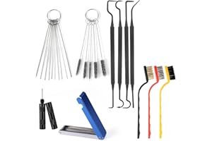 Carburetor Cleaning Kit, Includes 13 Needles 4 Cleaning Hooks 3 Single-Head Brush 5 Nylon Brush 10 Single-Headed Needles 1 Po