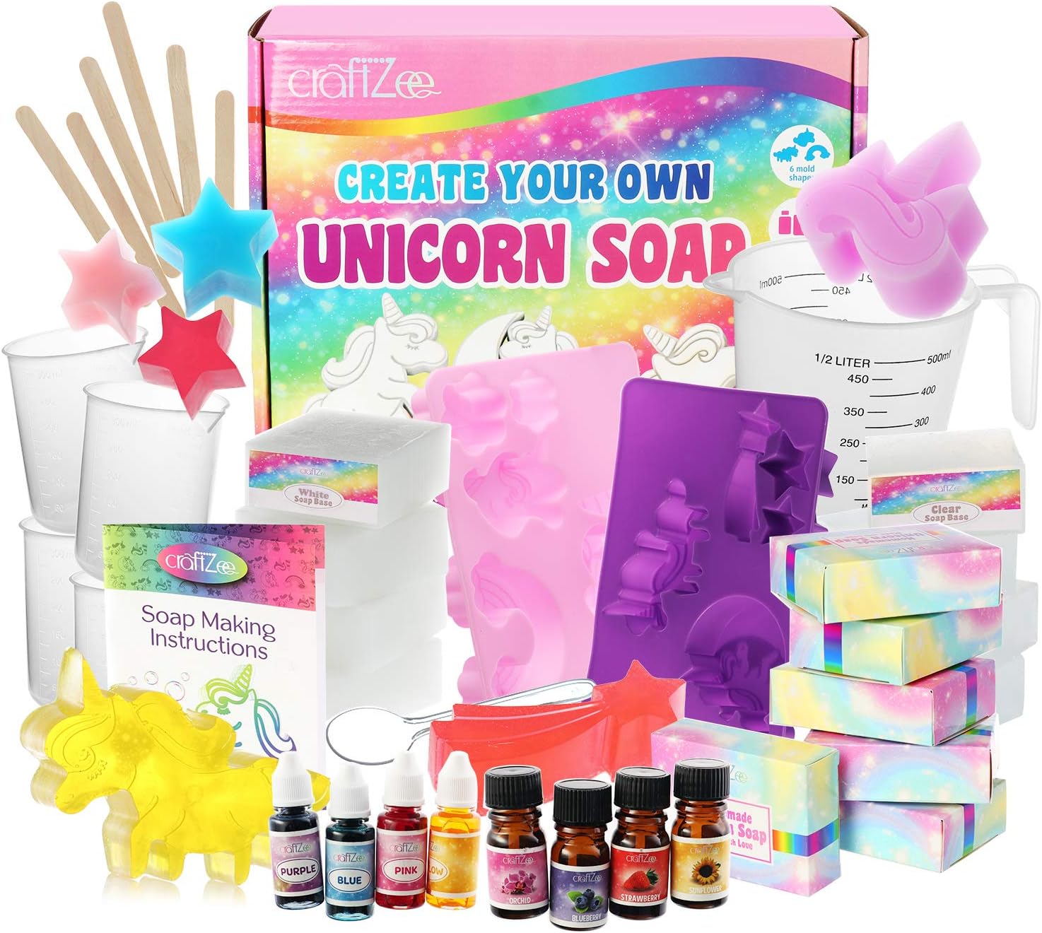 CraftZee Soap Making Kit| Make Your Own Soap| Unicorn Soap Kit for Kids| All Soap Supplies and Accessories Included. Great Beginners Soap Kit for Kids and Adults.