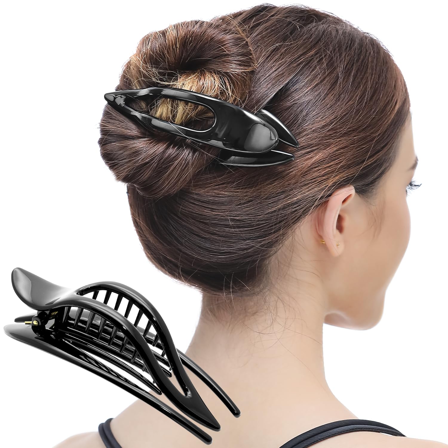 RC ROCHE 1 Pcs Flat Hair Clips Big Claw for Thick Hair French Duckbill Women No Slip Side Slide Curved Alligator Concord Strong Grip Hold Volume Lay Down Clamp, Large Black