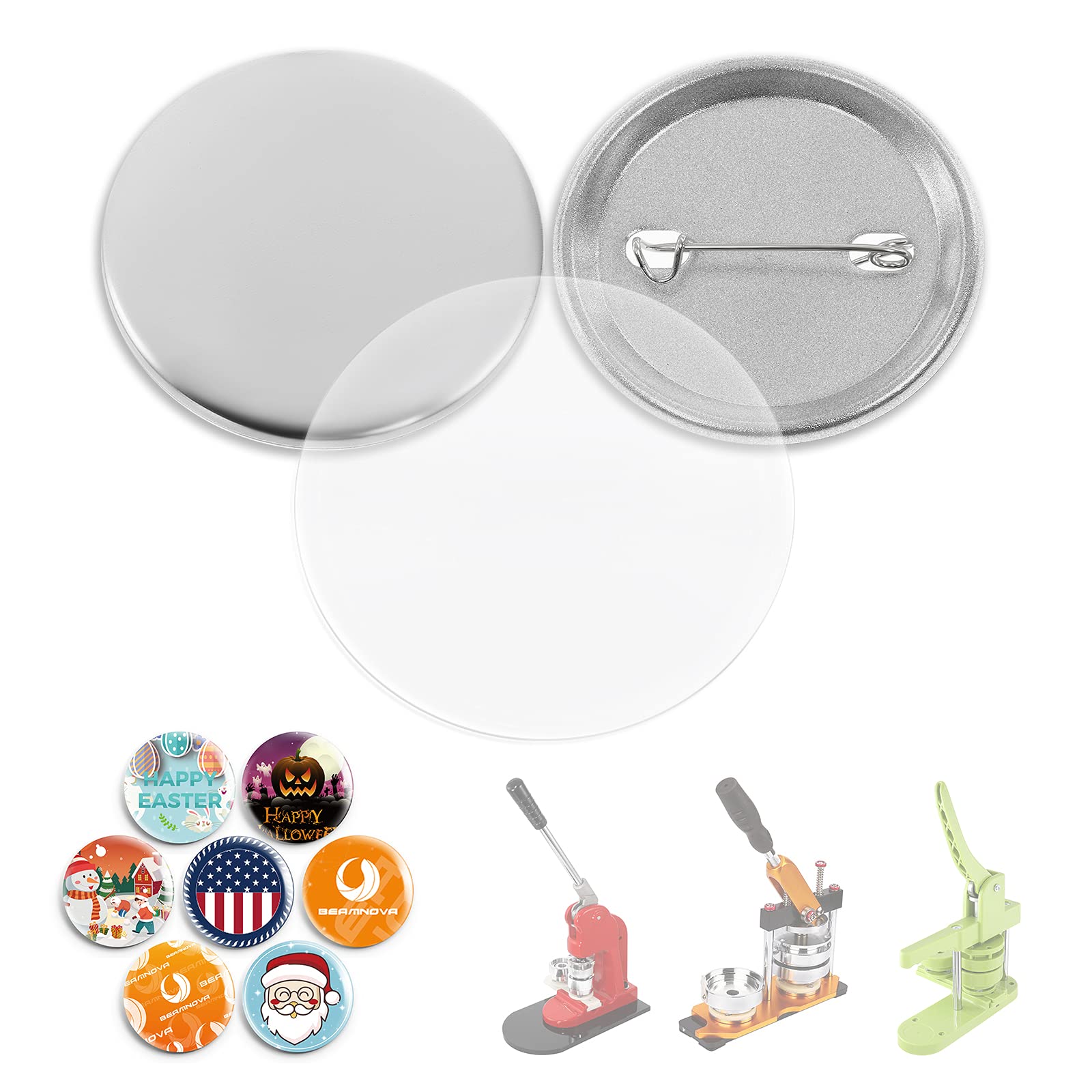 Photo 1 of BEAMNOVA 100 Sets 44mm / 1.73 in (Approx. 1-3/4 inch) Metal Button Supplies Blanks, for Round Pin Maker Machine, Matte Metallic Back, Hand Press Badge Making Parts