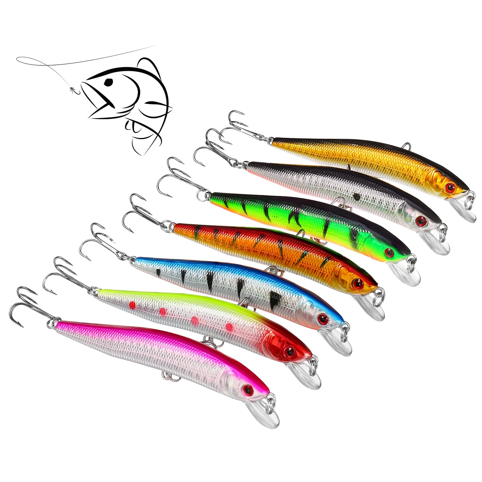 QINREN 7pcs Fishing Lures Artificial Swimbait Sea Lures - Hard Bass Trout Bait for Saltwater Freshwater Fishing