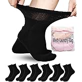 Aisesine Women's Diabetic Ankle Socks for Swollen Feet, Edema, Neuropathy, Bariatric Non Binding Super Wide 6 Pairs