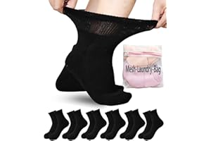 Aisesine Women's Diabetic Ankle Socks for Swollen Feet, Edema, Neuropathy, Bariatric Non Binding Super Wide 6 Pairs