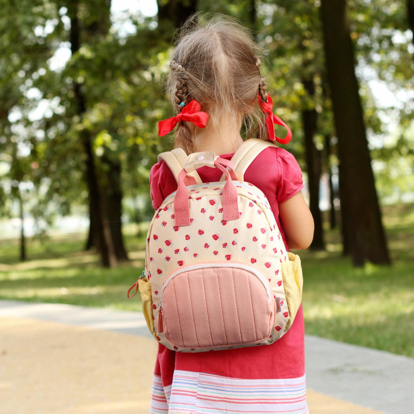 GAGAKU Kinderrucksack Mädchen 30cm Rucksack Kleinkind Kinderrucksack für 2-4 Jahre Kinder kindergartenrucksack Mini Tagesrucksack Reisetasche - Rosa Erdbeere 7