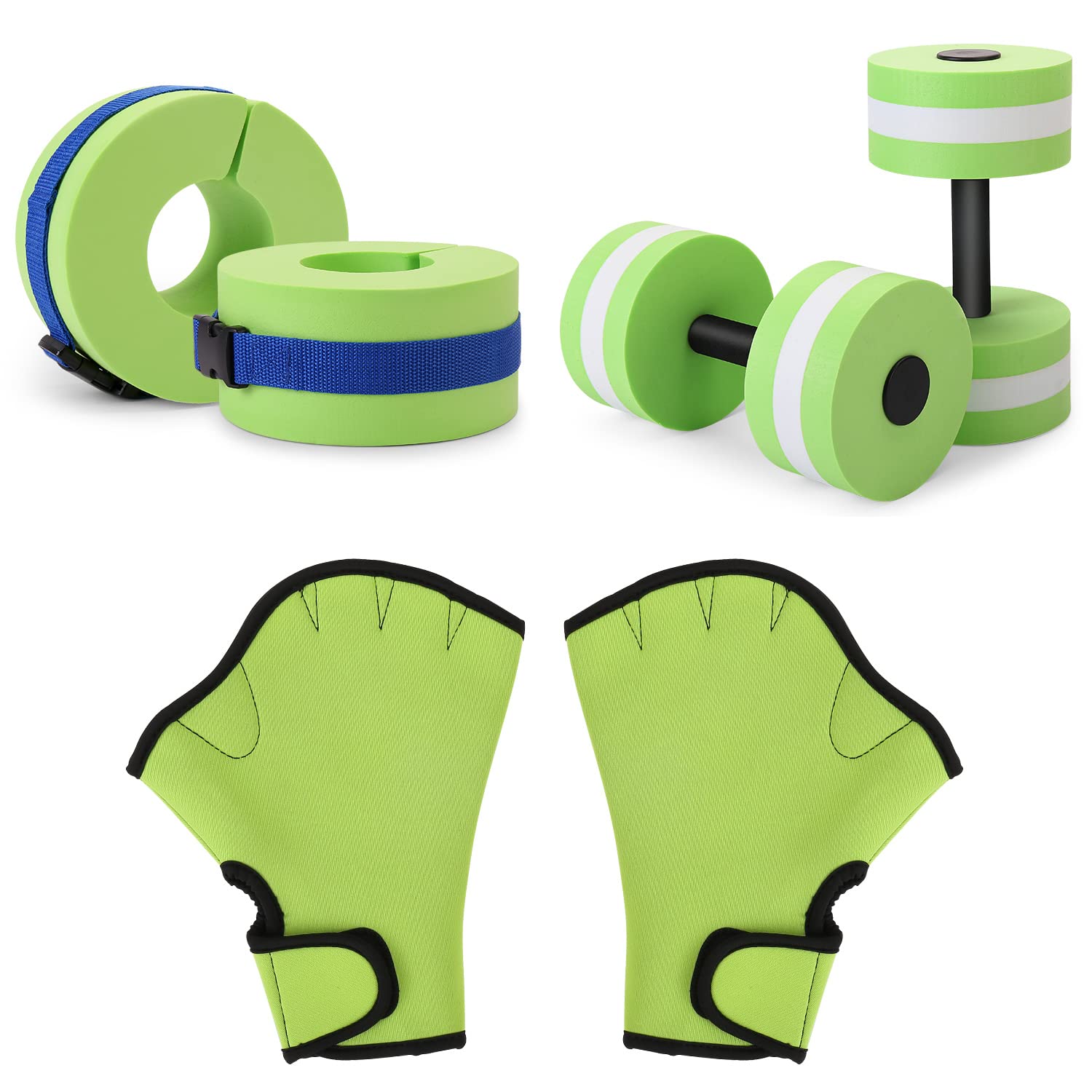 Photo 1 of Water Dumbbells Set, 6 Pieces Water Aerobic Exercise Foam Dumbbell Set Pool Resistance, Detachable Aquatic Dumbells, Resistance Gloves, Aquatic Cuffs, Water Workout Fitness Tools for Weight Loss,