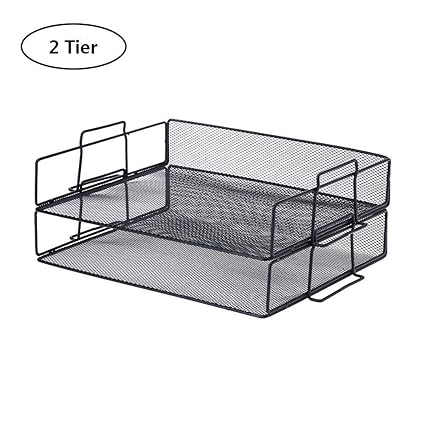 Home Black Steel Mesh Rack Organizer For Office 2 Tier Stackable Letter Trays Mail Room And More Dasher Products School Mesh Paper Tray Desk Organizer Letter Trays Stacking Supports Storage