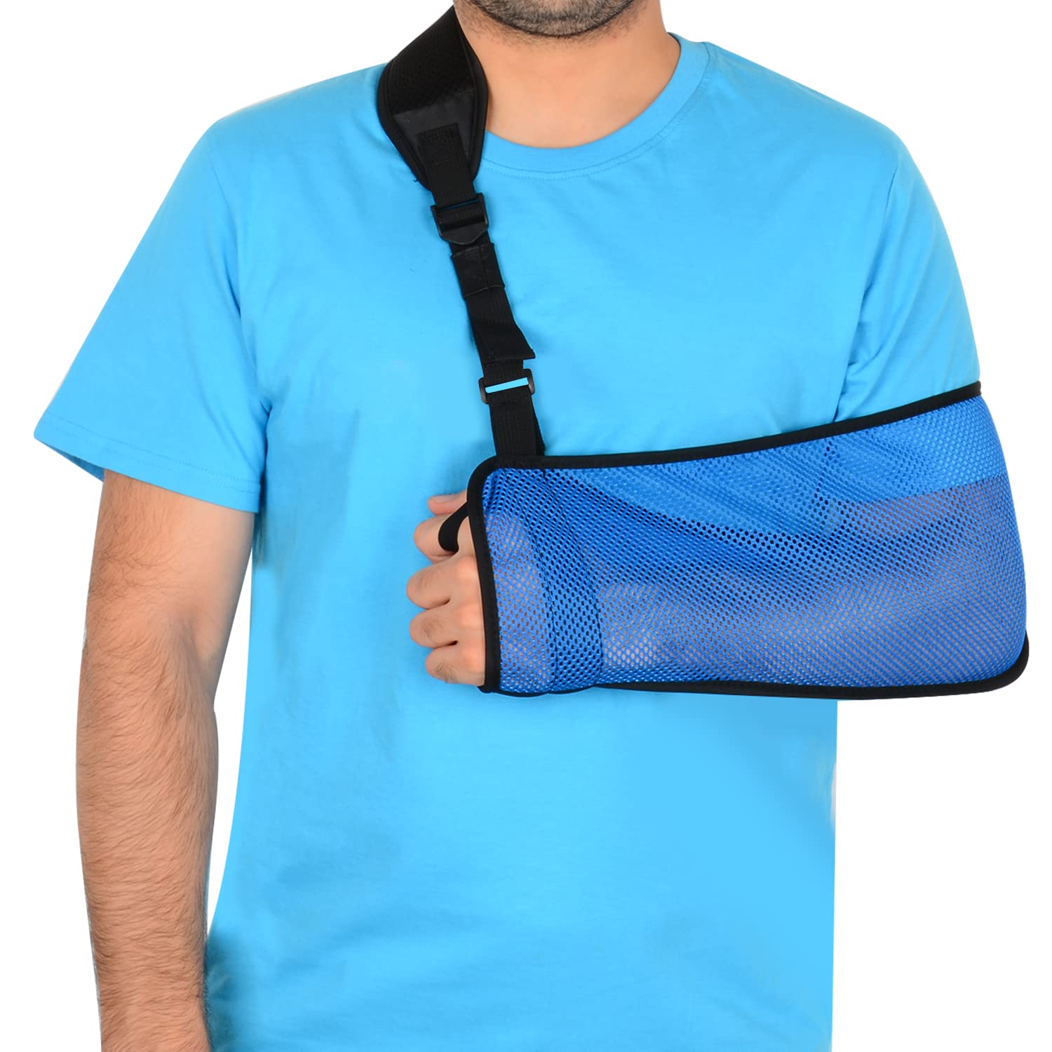 supregear Mesh Arm Sling, Adjustable Lightweight Comfortable Immobilizer Sling Breathable Right Left Shoulder Stabilizer Support for Injured Arm Elbow Wrist Hand (Blue)