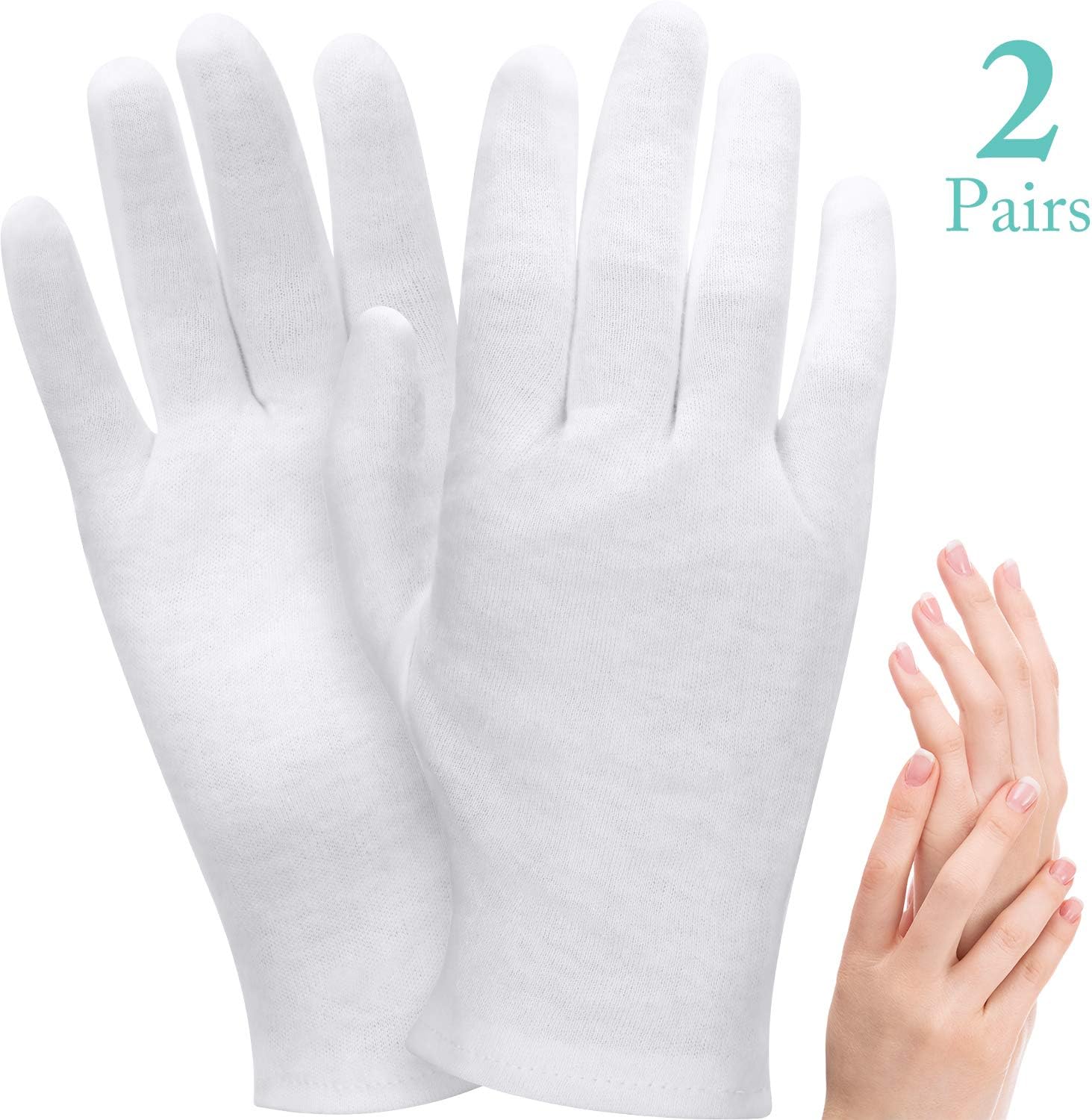 2 Pairs White Cotton Gloves Moisturizing Gloves Soft Elastic Skincare