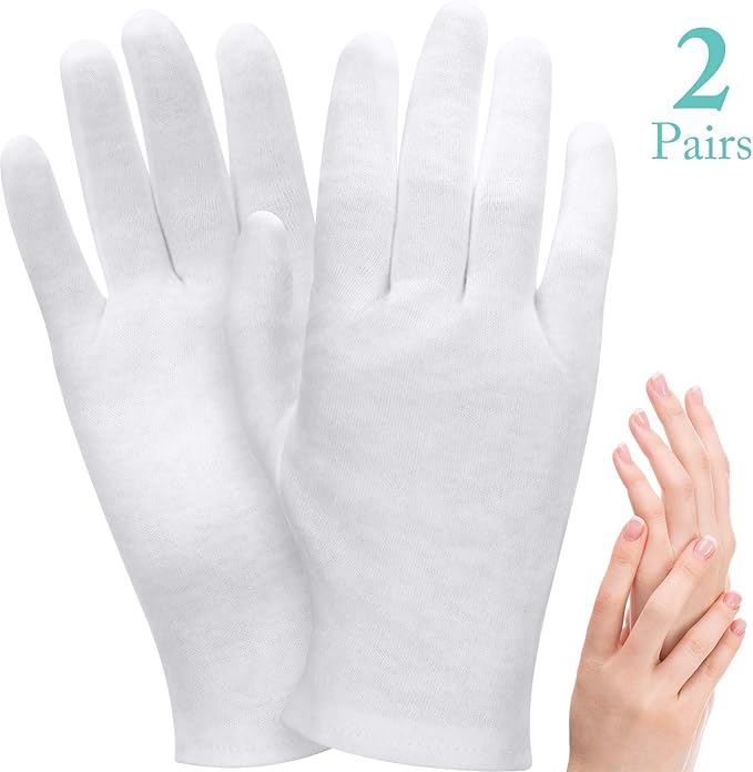 2 Pairs White Cotton Gloves Moisturizing Gloves Soft Elastic Skincare Glove Working Gloves for