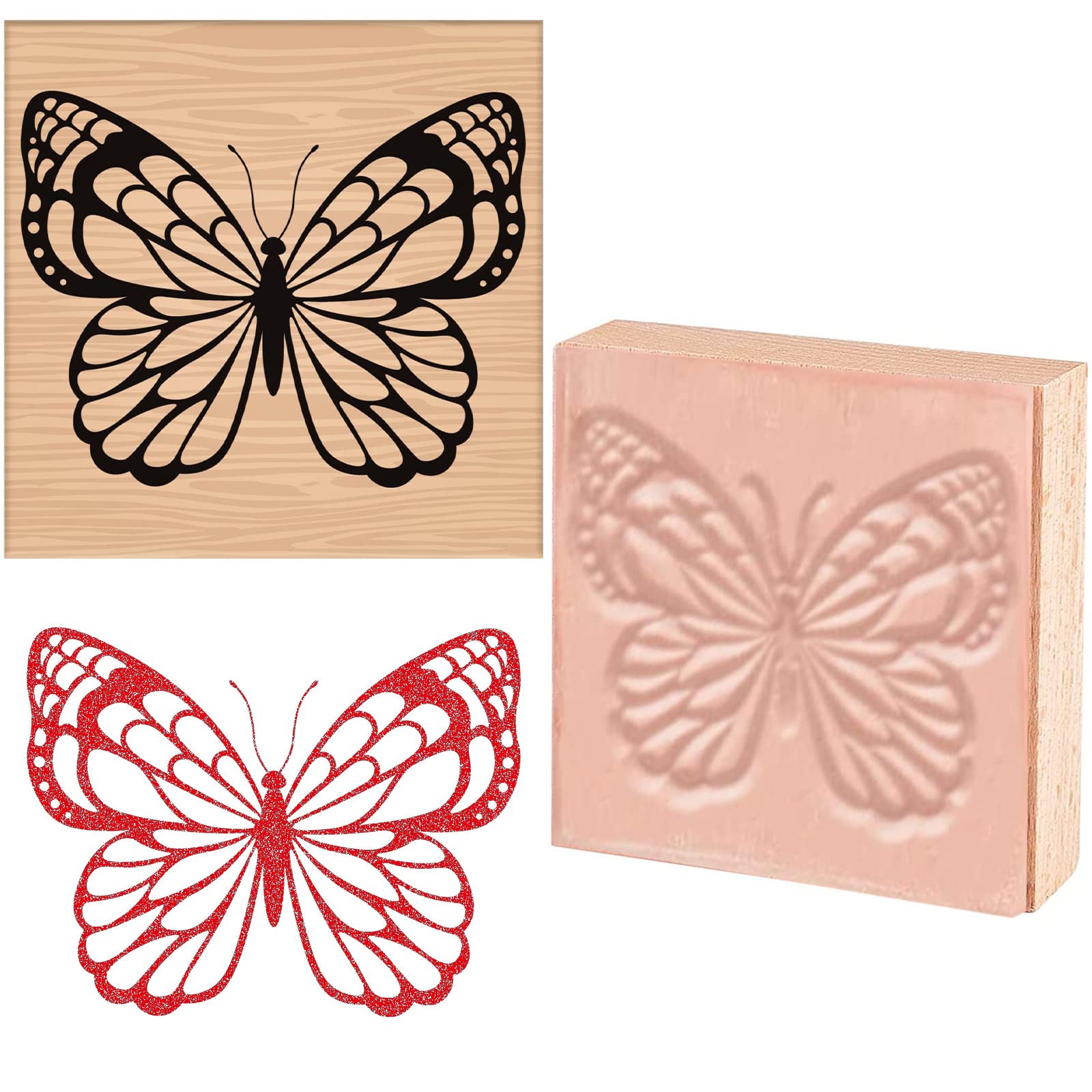 CRASPIRE Wooden Rubber Stamp Butterfly Printed Decorative Rubber Seal Stamps 3inch/7.5cm for Card Making, DIY Craft, Stationery Scrapbooking, Handbook, Diary Letter Decor
