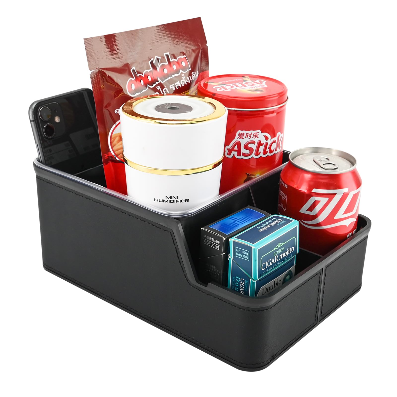 Photo 1 of keketuohai Car Storage Organizer Between Seats,Center Console Armrest Storage Box Back Seat Organizer with Small Compartment Car Interior Storage Box,Cup Holder Tray with Non-slip Mat(Black)