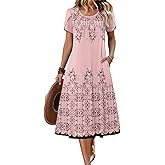 Zeagoo Womens Casual Summer Dress 2026 Petal Short Sleeve Dresses with Pleats Midi A Line Flowy Dress Boho Sundress