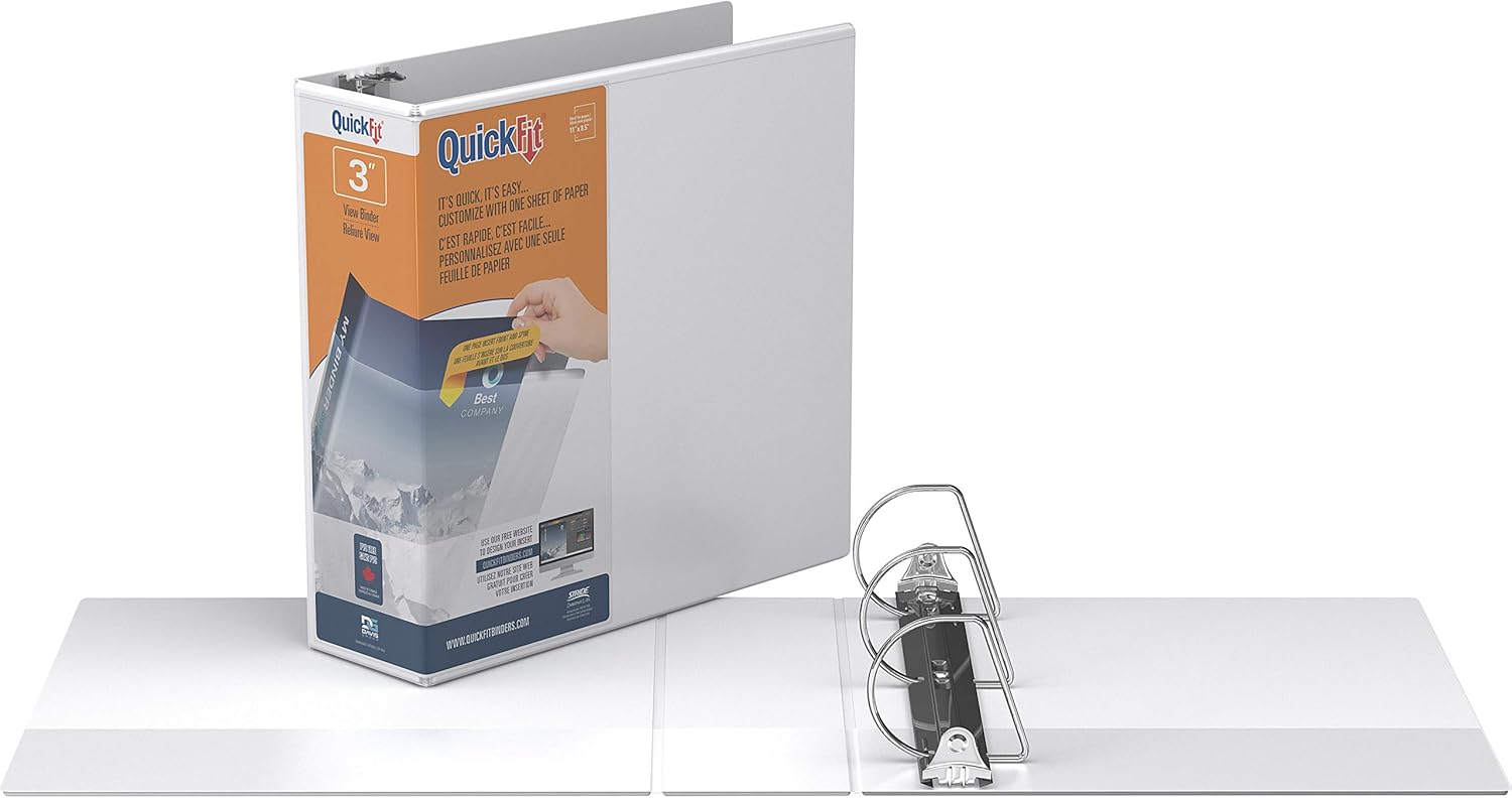 QuickFit View Binder, 5 Inch, Locking Angle D Ring, White (87070) : Office D Ring And Heavy Duty Binders : Office Products